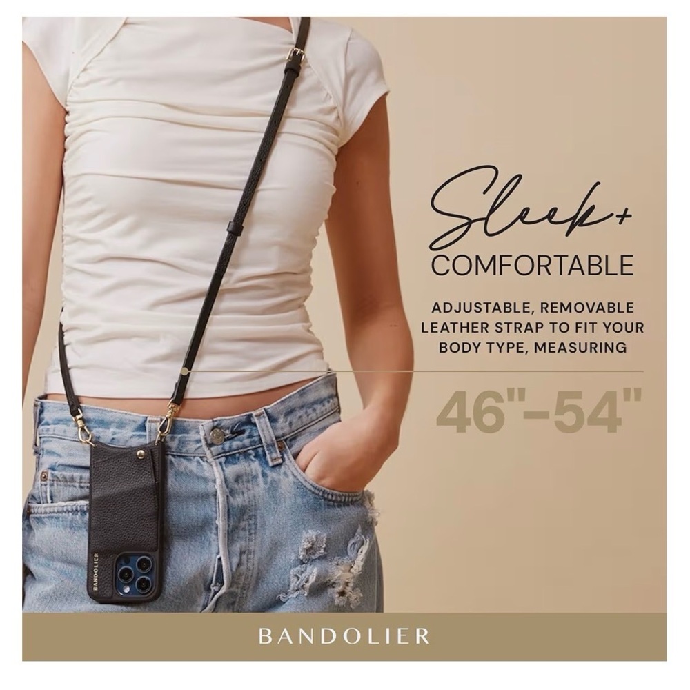 Bandolier Black Pebbled Leather Crossbody Phone Pouch. iPhone 13 Pro Max - Picture 6 of 6
